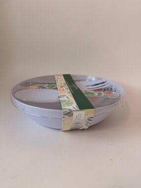 Tahari Gray Divided Serving Bowl with Citrus Accent Serving Forks